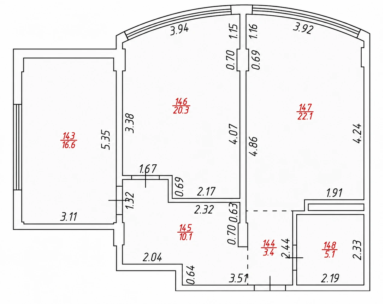 3-комнатная - 77,6 м²
